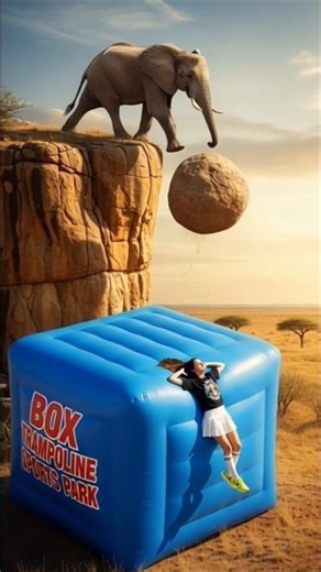Elephant Drops Boulder on Giant Blue Balloon – Girl Flies Into the Air #funny #comedy #shorts
