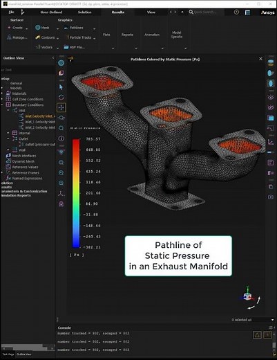 Exhaust Manifold Flow | Pathlines Colored by Static Pressure (#cfd)