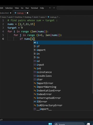 Find pairs who's sum = target #shorts #python #programming