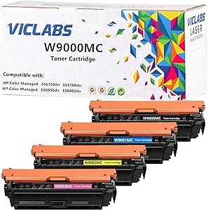 W9000MC Toner cartridges Replacement for HP W9000MC W9001MC W9002MC W9003MC Toner cartridges for use in HP Color Laserjet E65050dn E65060dn E65150dn E65160dn Printers (4- Pack, BCMY)