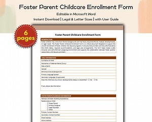 Modèle de formulaire d'inscription à la garderie pour parent de famille d'accueil, modèle modifiable et imprimable, préscolaire, professionnels de la petite enfance, administrateurs d'école - Etsy France