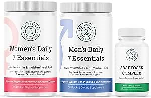 Women's & Men's Daily 7 Essentials + Adaptogen Complex Bundle - Complete Multivitamins with Stress Adaptation Support for Optimal Health