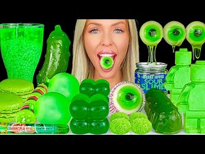 ASMR GREEN DESSERTS MUKBANG, PISTACHIO COOKIE, LEMON LIME SOUR CANDY, APPLE JELLY SLAPS LOLLIPOP 먹방