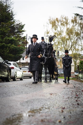 Stanley, with the beautiful Fresians Jackson and Joker, leading the way for a much loved gentleman at Beckenham Crematorium and Cemetery Always an honour to care for families during such difficult times | W. Uden & Sons Family Funeral Directors