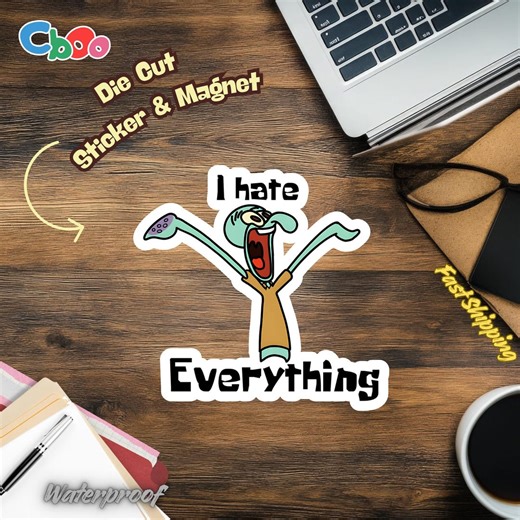 I Hate Everything Squidward Sticker or Magnet, Funny Anti Social Decal, Sarcastic Mood Sticker, Relatable Grumpy Gift, Vinyl Laptop Decal - Etsy