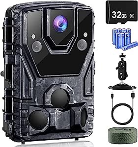 Trail Camera 24MP 1080P Game Camera with No Glow Night Vision 0.2s Trigger Time Motion Activated Trail Cam Hunting Camera with 120°Wide-Angle for Wildlife Monitoring 2.0''Color LCD Screen