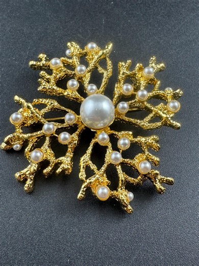 Kenneth Jay Lane Coral Branch Brooch, Faux Pearls and Gold Plating KJL - Etsy