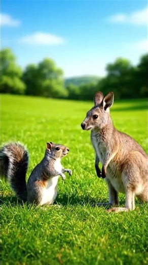 playful squirrel and a friendly kangaroo#animals#kangaroo#wildlife