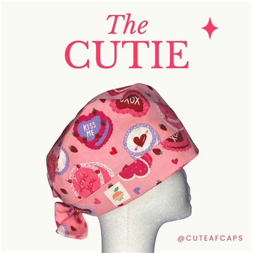 Women’s Scrub Cap/ Surgical Cap Pixie Style Tie Back - Sweetheart Sprinkle - Cuteafcaps - Etsy