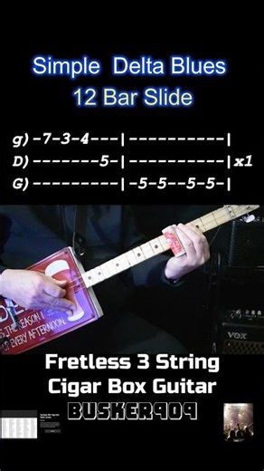 Simple Delta Blues 12 Bar Lesson, Fretless 3 String Cigar Box Guitar (Slide) Resonator License plate