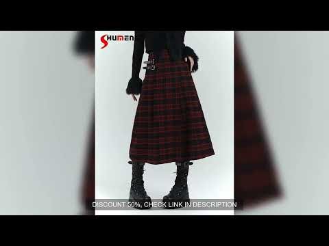 Gothic Original New Arrival High-quality Red Plaid Long Buckle Pleated Skirt Sexy Hot Girl Wrapped B
