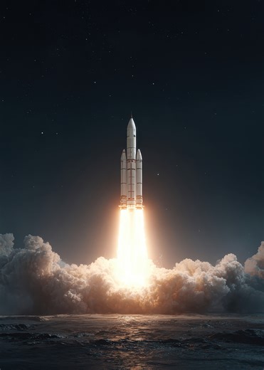 'Rocket Launch at Night' Poster, picture, metal print, paint by TESSERACT ART | Displate