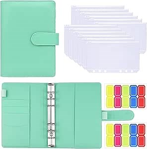 budget binder with zipper cash envelopes for budgeting， 12pcs Waterproof Cash Budget Envelopes System with Label Stickers，money binder organizer for cash (green)