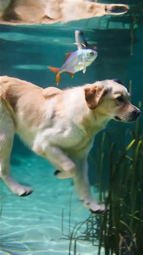 Adorable Dog Enjoys Swimming with Colorful Fish 🐶🐠 | Cute & Relaxing Cartoon Short #goldenretreivers