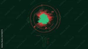 HUD for sci-fi interface with measuring circle and scrolling code.