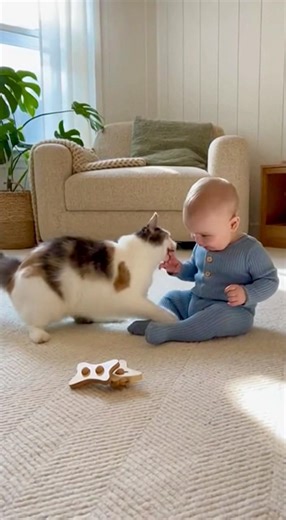 Pure Joy Moment — Baby Laughs Nonstop While Kitty Plays!