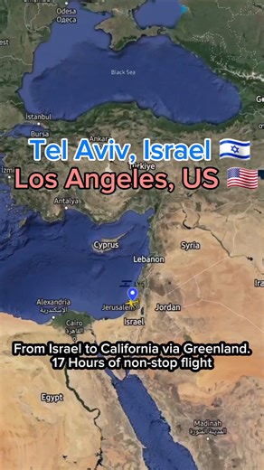 12K views · 201 reactions | Israel - Los Angeles ️ From Tel Aviv to California via Greenland. 17 Hours of non-stop flight. | Flight and routes Every day | Facebook