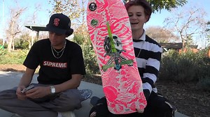 7K views · 290 reactions | 'Old Dog, New Tricks' with the hot pink Geegah Skull & Sword. Featuring Chris, John, Lucas, Magnus, and Cy. 9.75" x 30" Nose: 3.75" Wheelbase: 15.125" Tail: 6.875" | Powell-Peralta | Facebook