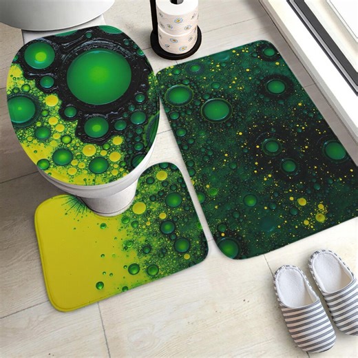 Green Bathroom Rug Set 3, Neon Bubble Toilet Mat, Non Slip Velvet - Etsy
