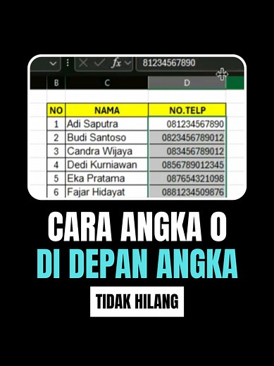 Cara Menambahkan Angka 0 di Depan Nomor di Excel