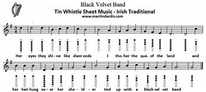 Black Velvet Band easy sheet music tin whistle notes & youtube video tutorial video