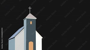Animation, church and mockup space for religion on black background with abstract, pattern and lines. Building, faith and digital graphic for Christian worship, praise and cross sign for God believe Stock Video