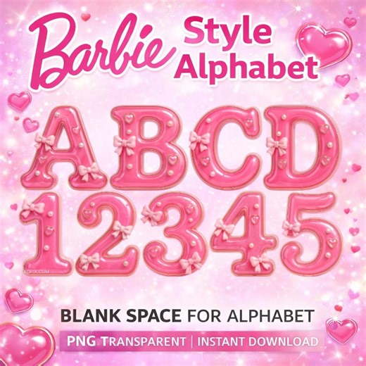 Pink Barbie Font Alphabet PNG, A–Z Letters and 0–9 Numbers, Glam Pink Font Clipart, Girly Text PNG Set, Printable Digital Character Doodles - Etsy UK