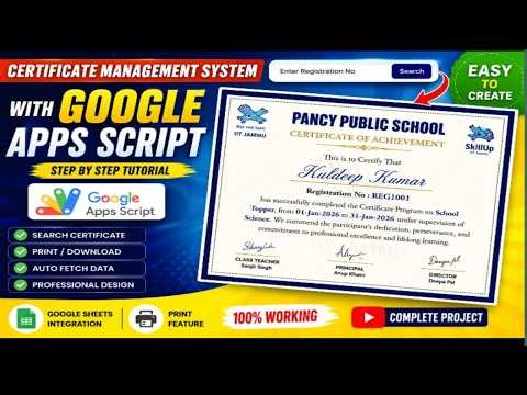 Google Sheets Certificate Generator App | Automatic PDF Certificate System with Search & Print