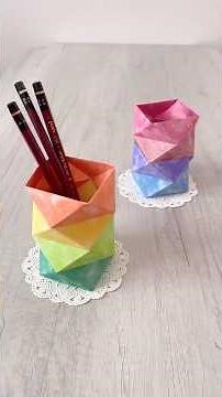【折り紙】アートなペン立ての作り方🎨🪄➰#折り紙#ペン立て#小物入れ#origami#ものづくり#室内遊び#知育#shorts#簡単#可愛い#diy#おりがみ#papercraft