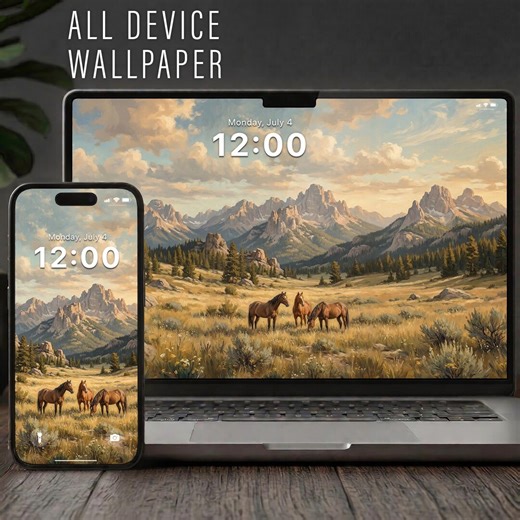 Vintage Prairie Horses Wallpaper Bundle – Minimal Aesthetic Nature Backgrounds | Iphone, Android, Desktop, Tablet & TV | 4K All Devices Pack - Etsy