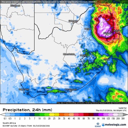 Latest ECMWF Rapid update weather model Outlook for Rainfall possibilities over the next 6 days. Maps courtesy of Meteologix | The Weather Hooligan