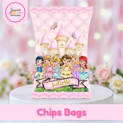 Princess Chip Bags, Pink Princess Party Favor Bags, Princess Birthday Treat Bags, Candy Chip Bag Wrappers, Girl Birthday Decorations - Etsy