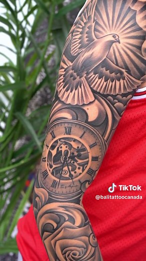 The cleanest clock, rose, dove tattoo in the world