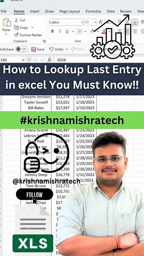 How to Lookup Last Entry in excel You Must Know‼️ Thanks for watching! If you like, please don’t forget to like & follow Follow:- @krishnamishratech #krishnamishratech #krishnamishratechvideos #krishnamishrareel #krishnamishranew #krishnamishra Save this so you won’t forget it💡 #excel #exceltips #exceltricks #spreadsheets #corporate #accounting #finance #workhacks #tutorial #sheets #ai #copilot #chatgpt #sql #mysqlserver #sqldatabase #lightroomtutorials #excel #exceltips #exceltricks #spreadshe