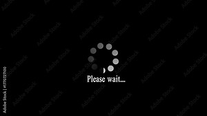 Please wait animation text on black background. Please wait loading process with spinning dots animation Isolated , 4k video.