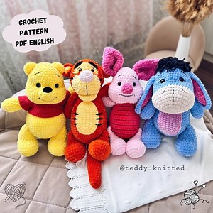 4-in-1 Winnie the Pooh, Piglet, Donkey and Tiger Crochet Pattern Plush Amigurumi Toy (PDF English) - Etsy