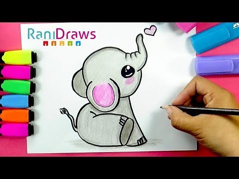 How to draw A CUTE BABY ELEPHANT - Cómo dibujar UN ELEFANTE BEBÉ KAWAII