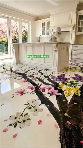 3D Floral Epoxy Floor | Magical Kitchen Makeover with Blossoms Underfoot #homerenovation #shorts
