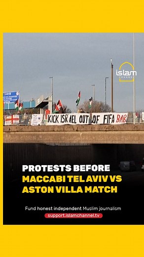 Pro-Palestinian protesters displayed banners and flags in Birmingham before Aston Villa’s 2-0 Europa League win over Maccabi Tel Aviv, amid safety concerns that barred Israeli fans at Villa Park. Fund honest independent Muslim journalism: https://support.islamchannel.tv | Islam Channel