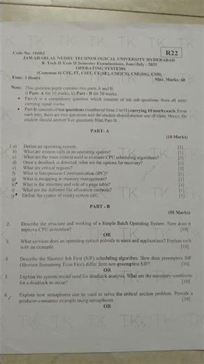 OS(Operating System)-JNTUH Question paper -CSC