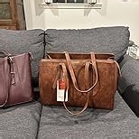 LOVEVOOK Laptop Bag for Women Vintage Leather Work Tote 15.6 inch Large Capacity Computer bag with Clutch Purse for Office, Travel, Casual