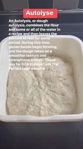 34 reactions · 7 comments | An autolyse (“aw-toe-lease”), sometimes written as autolyze, autolysis, or dough autolysis, combines the flour and some or all of the water in a recipe and then leaves the mixture to rest for some period. During this time, gluten bonds begin forming, and the dough takes on a smoother texture and strengthens overall. Thank you the Perfect loaf website | Milsom Puttasri | Facebook