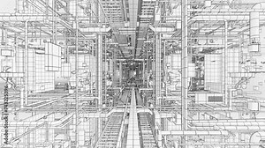 Digital Twin (BIM) of a modular construction MEP system, schematic view.