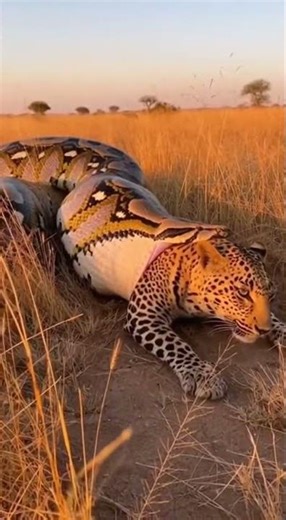 Python vs Leopard: Last Roar of Resistance🐍🐆 #snake #leopard #catch