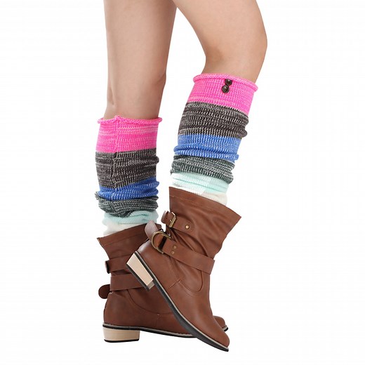 SNOWSONG Leg Warmers for Women Winter, Plus Size Leg Warmers Winter Striped Wool Warm Socks Womens Boot Covers Knee Protectors, Slouchy Leg Warmers 1 Pair of Foot Warmers Hot Pink One Size