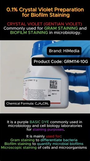 Preparing 0.1% Crystal Violet Solution for Biofilm Staining| Lab Technique| Microbiology Basics #yt