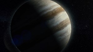 Jupiter - High resolution 3D presents planets of the solar system. Gas giant planet. Beauty of deep space. Billions of galaxies in the universe