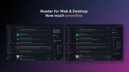 New in Reader: a major performance upgrade for web & desktop. Scrolling feels a lot smoother.