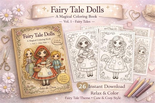 Fairy Tale Coloring Book PDF | Cute Dolls Coloring Pages | Printable Coloring Book | Relaxing Art | Instant Download - Etsy