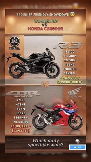 Yamaha R3 vs Honda CBR500R ⚔️ Best Beginner Sportbike? #shorts